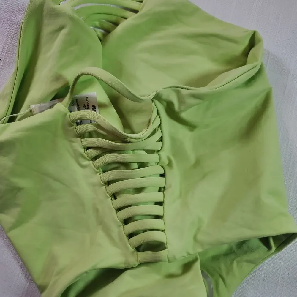 L*Space Harrington High Waist Strappy Bikini Bottom Mojito Green Medium M